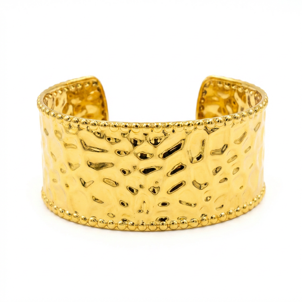 Gold Hammered Texture Cuff Bracelet - product shot on white background