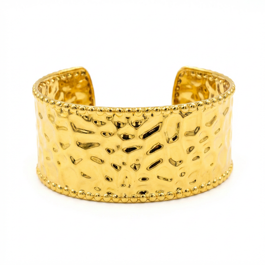 Gold Hammered Texture Cuff Bracelet - product shot on white background