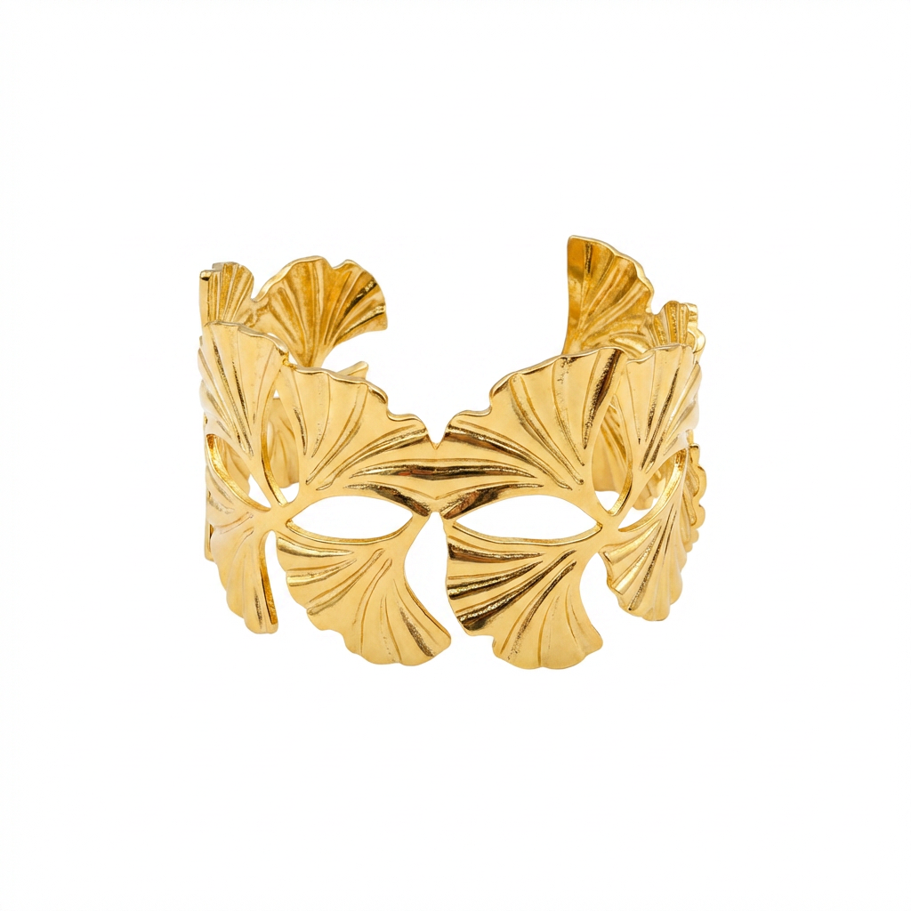 Gold-Plated Ginkgo Leaf Cuff Bracelet - clean product shot