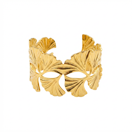 Gold-Plated Ginkgo Leaf Cuff Bracelet - clean product shot