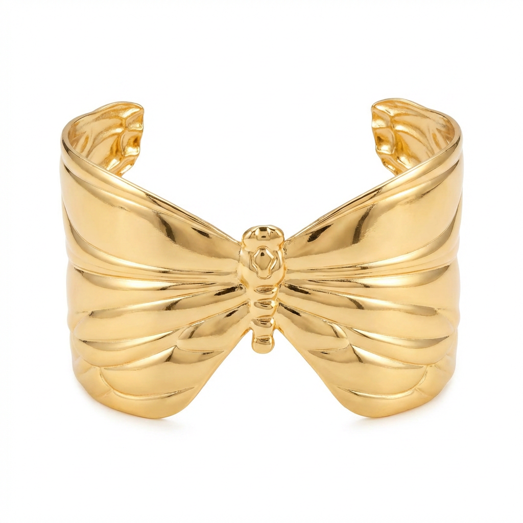 Gold-Plated Butterfly Bow Wide Cuff Bracelet - Product Shot