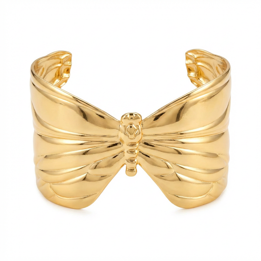 Gold-Plated Butterfly Bow Wide Cuff Bracelet - Product Shot