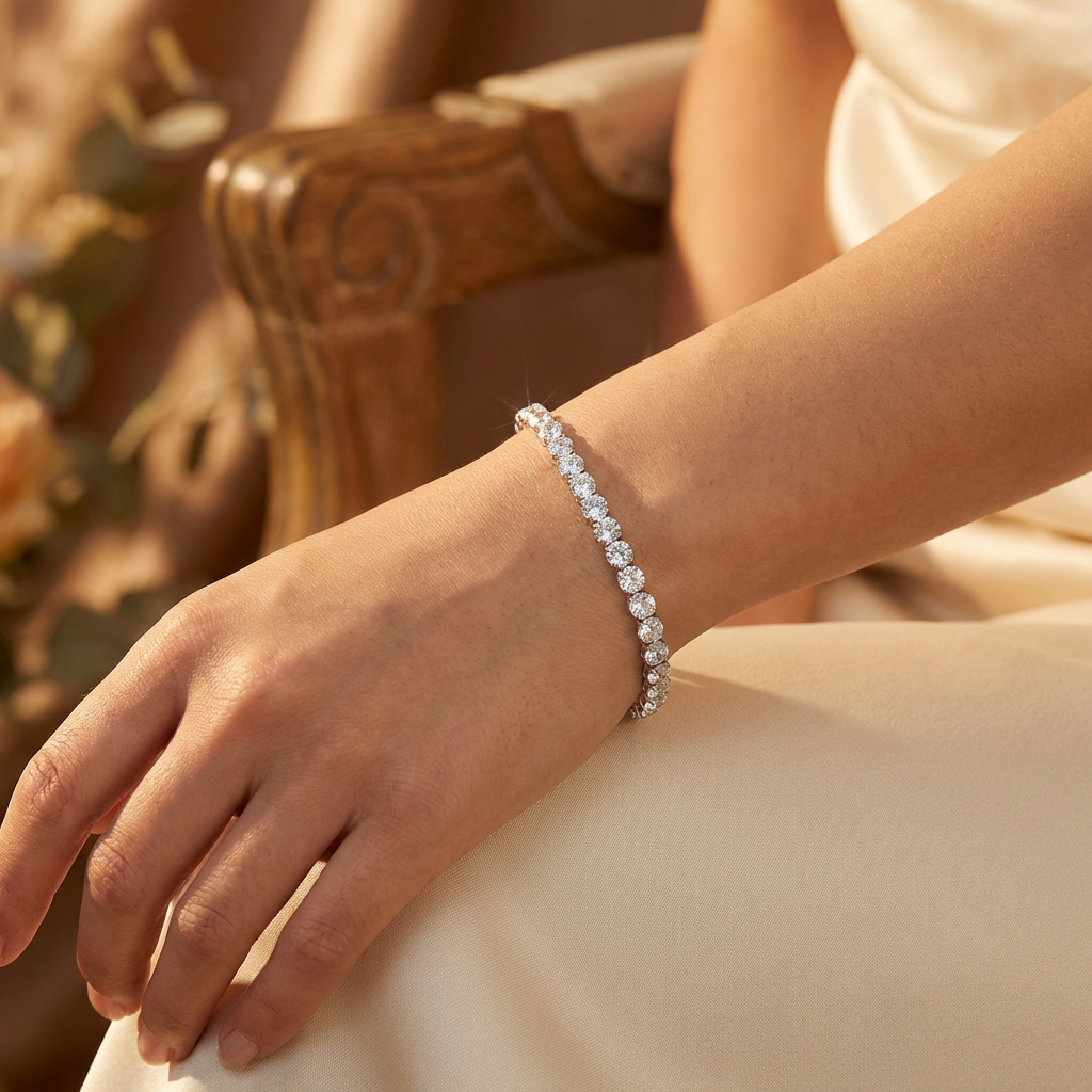 Silver Crystal Tennis Bracelet - model lifestyle shot