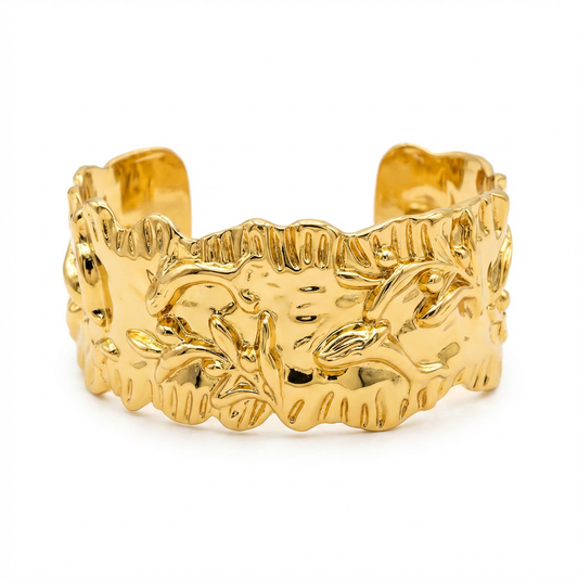 Gold-Plated Lion & Leaf Cuff Bracelet - Product Shot