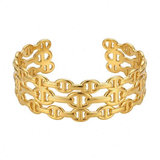 Gold-Plated Triple Row Chain Link Cuff Bracelet - clean product shot