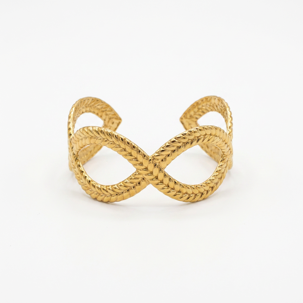 Rope Cross Cuff Bracelet - Gold-plated stainless steel cuff on white background