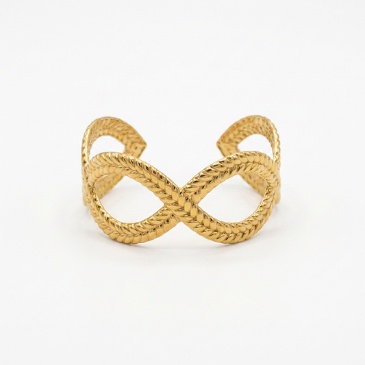 Rope Cross Cuff Bracelet - Gold-plated stainless steel cuff on white background