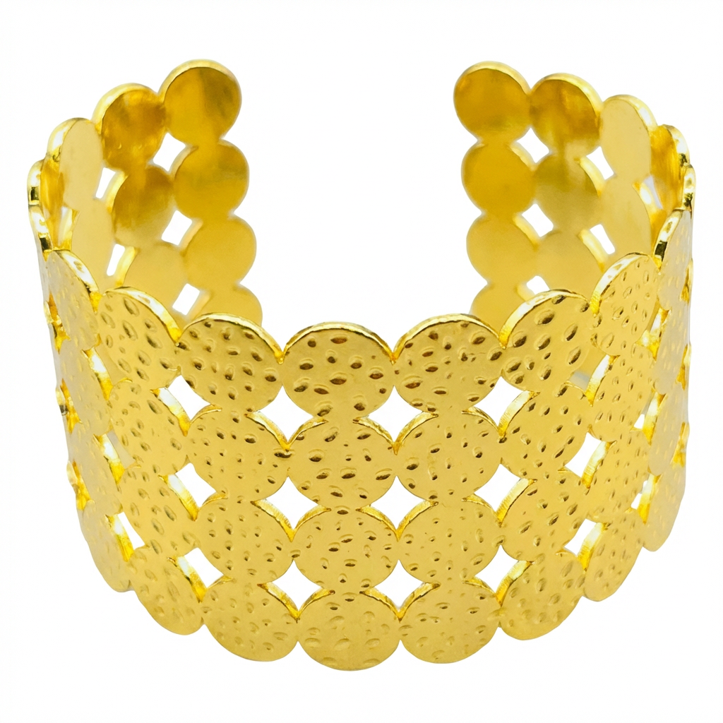 Gold Coin Disc Lattice Cuff Bracelet - clean product shot