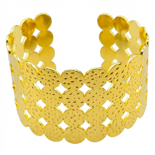 Gold Coin Disc Lattice Cuff Bracelet - clean product shot