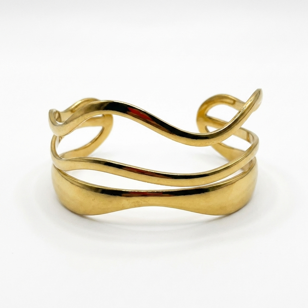 Gold-Plated Triple Wave Cuff Bracelet - Product Shot