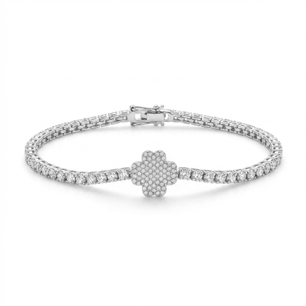 Silver Crystal Clover Tennis Bracelet - product shot