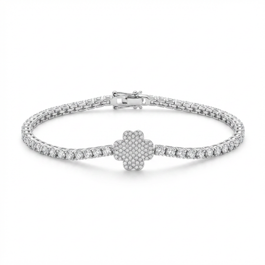 Silver Crystal Clover Tennis Bracelet - product shot